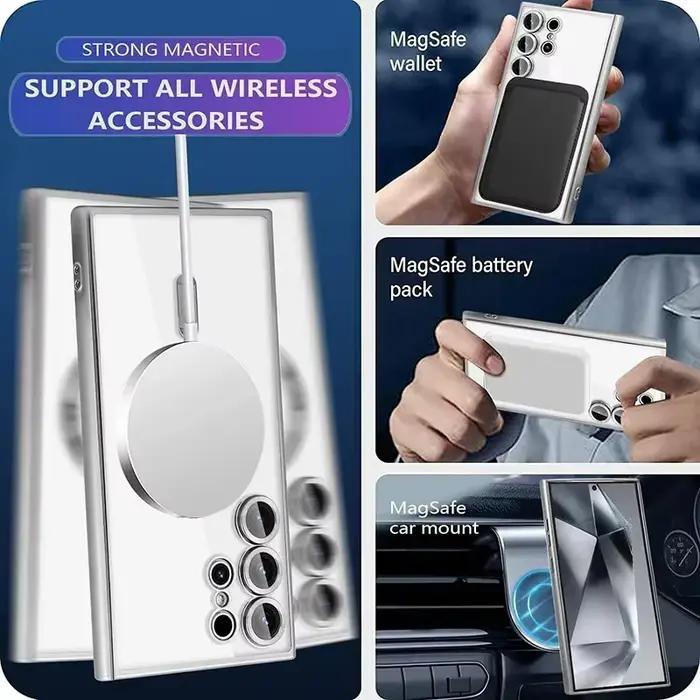 Étui Souple Transparent Luxe Placage Magnétique Magsafe pour Samsung Galaxy S23 S23+ S23 Ultra S24 S24+ S24 Ultra S25 S25+ S25 Ultra Occasions Spéciales