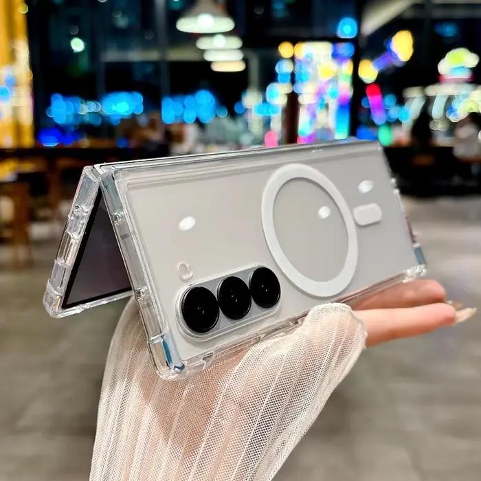 Compatible avec Magsafe pour Samsung Galaxy Z Fold 6 5 4 3 Z Fold3 Fold4 Fold5 Fold6 coque de téléphone transparente antichoc