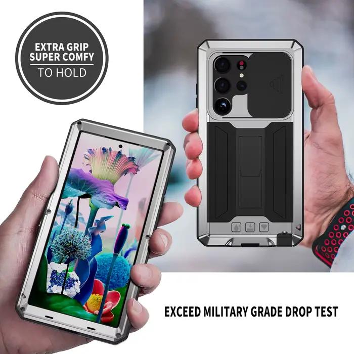 R-just Camshield Slide Camera 360 coque de téléphone blindée en aluminium entièrement en métal pour Samsung Galaxy S25 S24 S23 S22 S21 Ultra Plus