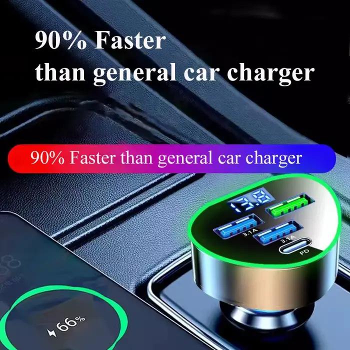 Chargeur de téléphone de voiture USB Type C rapide avec moniteur de tension LED pour iPhone Samsung Huawei Oneplus Vivo Oppo
