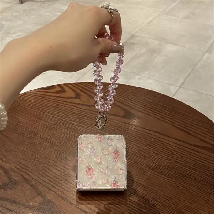 Coque de téléphone rose mignonne à motifs floraux avec bracelet en strass pour Samsung Galaxy Z Flip 7 Z Flip6 ZFlip 5 Zflip6 Zflip8