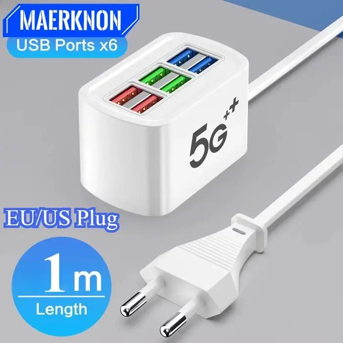 Multi 6 Ports USB chargeur de téléphone multiprise adaptateur universel rapide charge tête prise