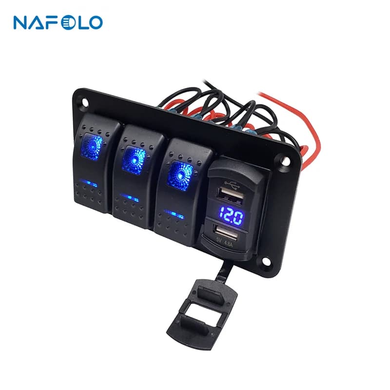 Voltmètre numérique avec interrupteur à bascule pour voiture, double Port USB, sortie 12V, 12V/24V,