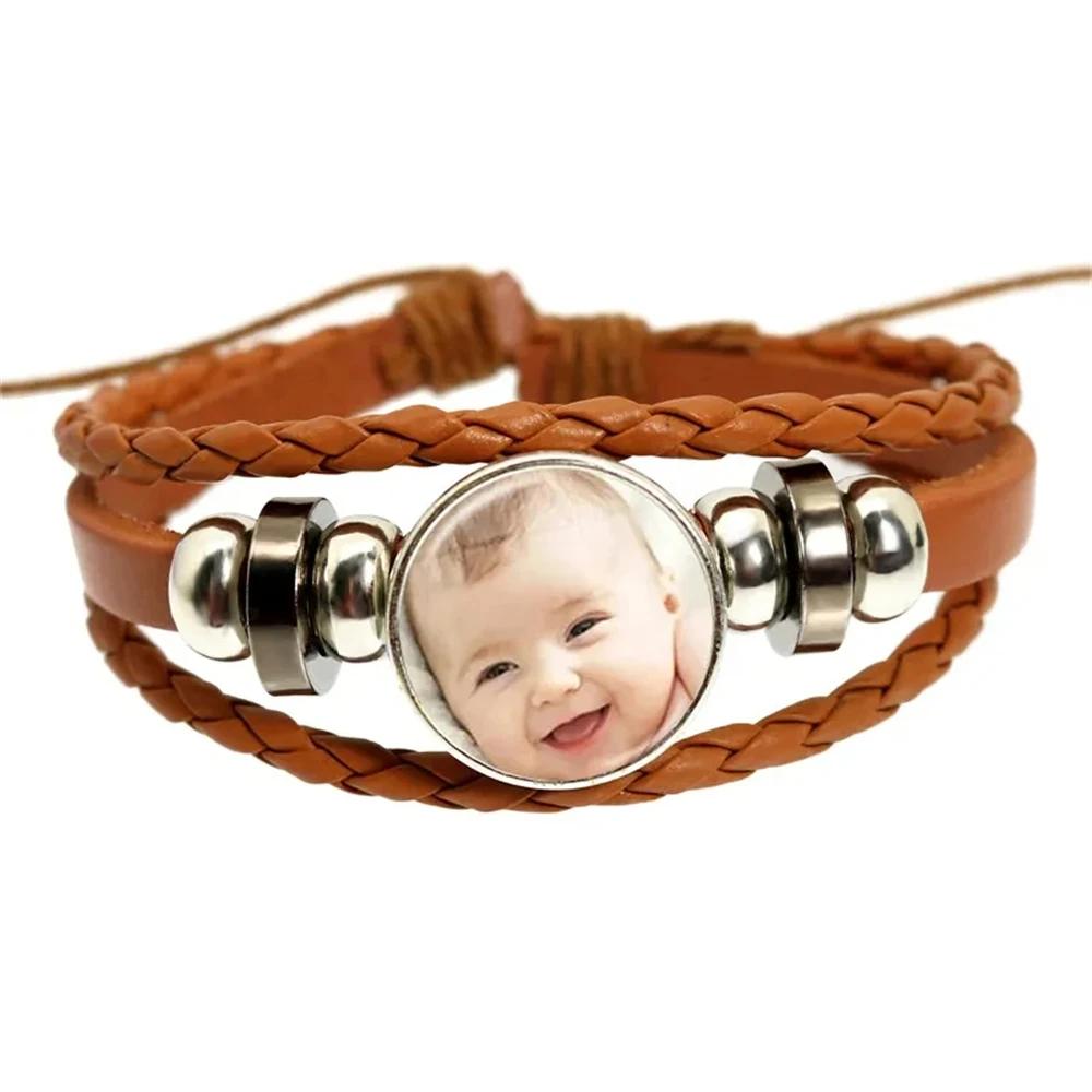Bracelet en cuir multicouche avec Photo personnalisée, fait à la main, LOGO personnalisé, dôme en ve