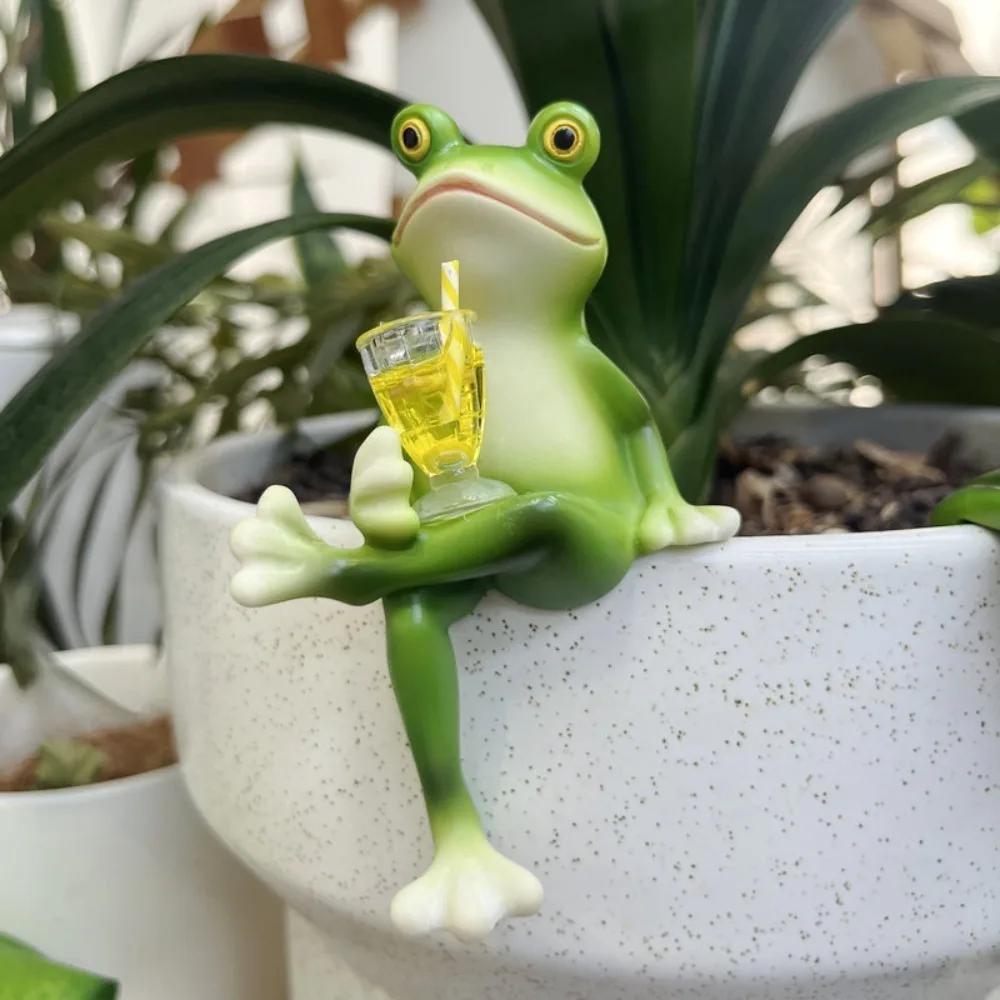 Ornements décoratifs suspendus en forme de grenouille pour rebord de pot de fleurs, miniatures artis