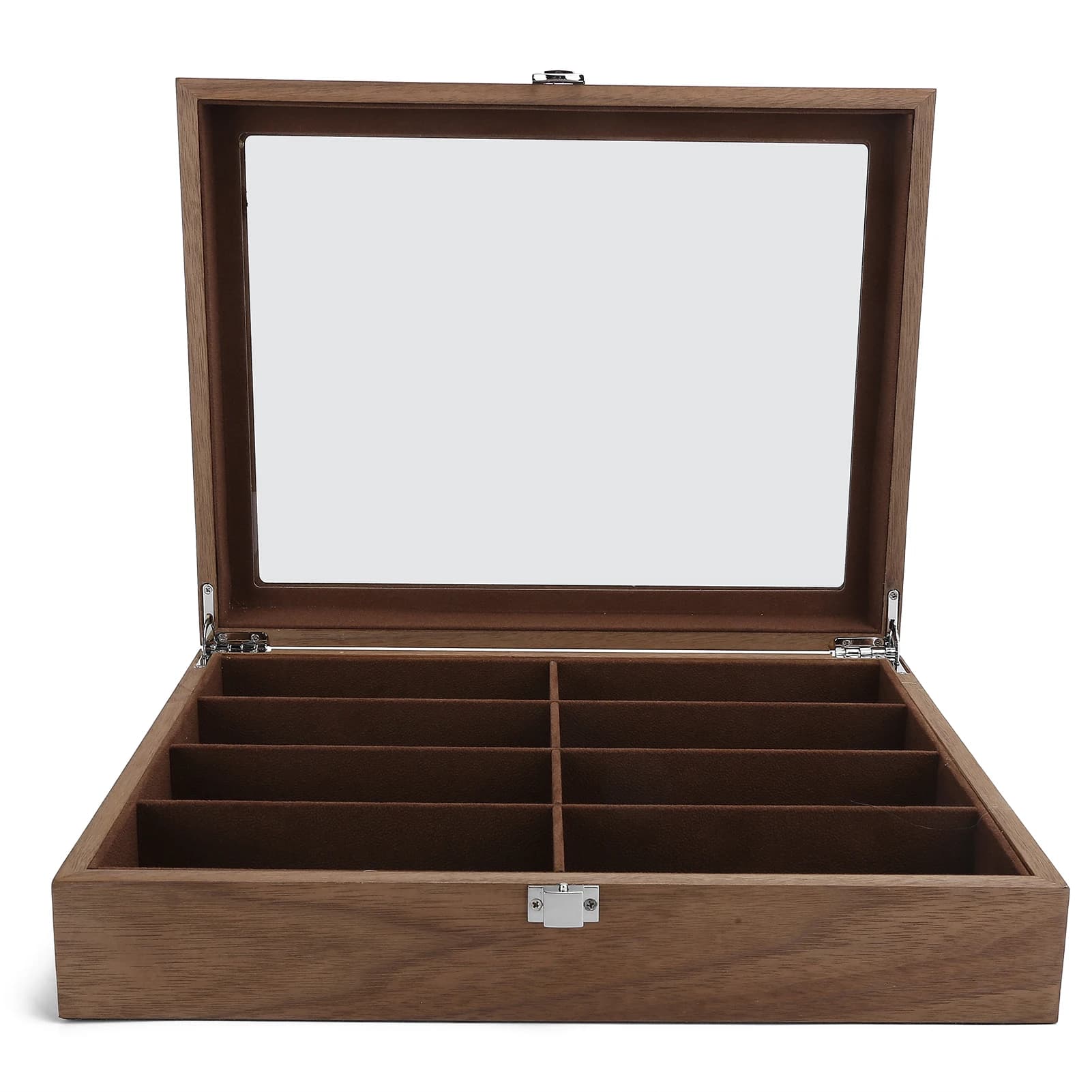 Boîte de rangement multifonctionnelle en bois à 8 compartiments pour lunettes et bijoux, idéale pour