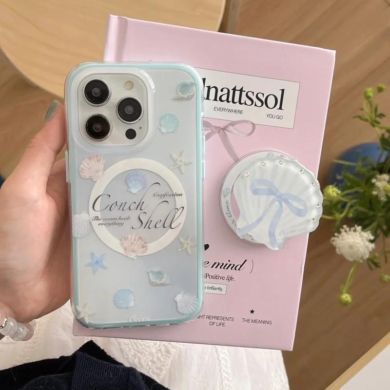 Mignon support magnétique Apple support coque de téléphone pour IPhone16 15 14 13ProMax antichoc Sil