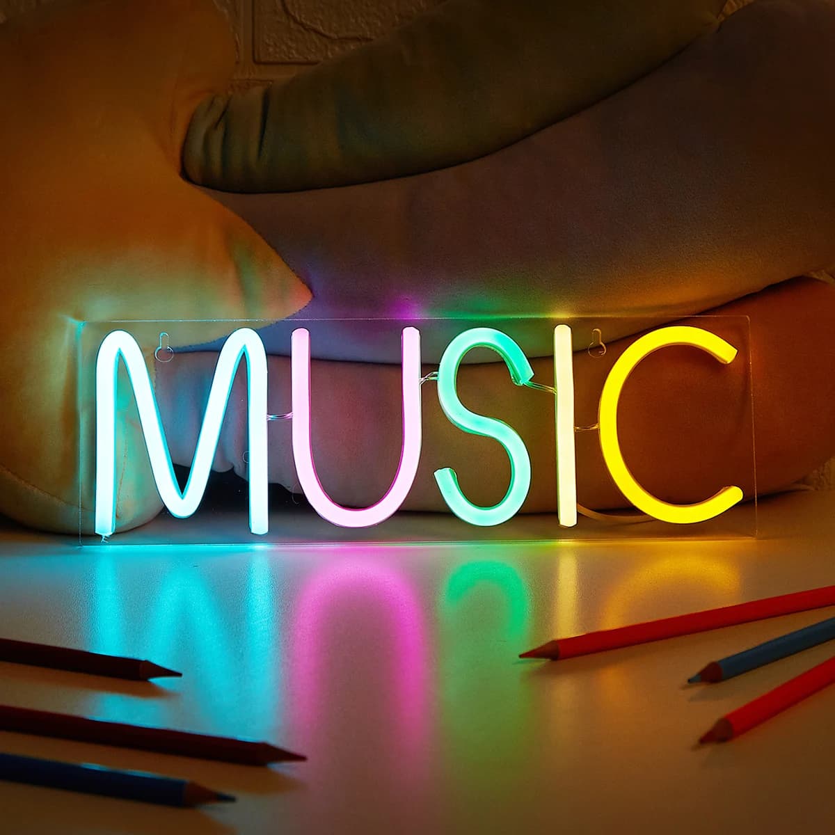 Chi-buy LED néon musique USB alimenté enseignes au néon veilleuse 3D mur Art & salle de jeu chambre 