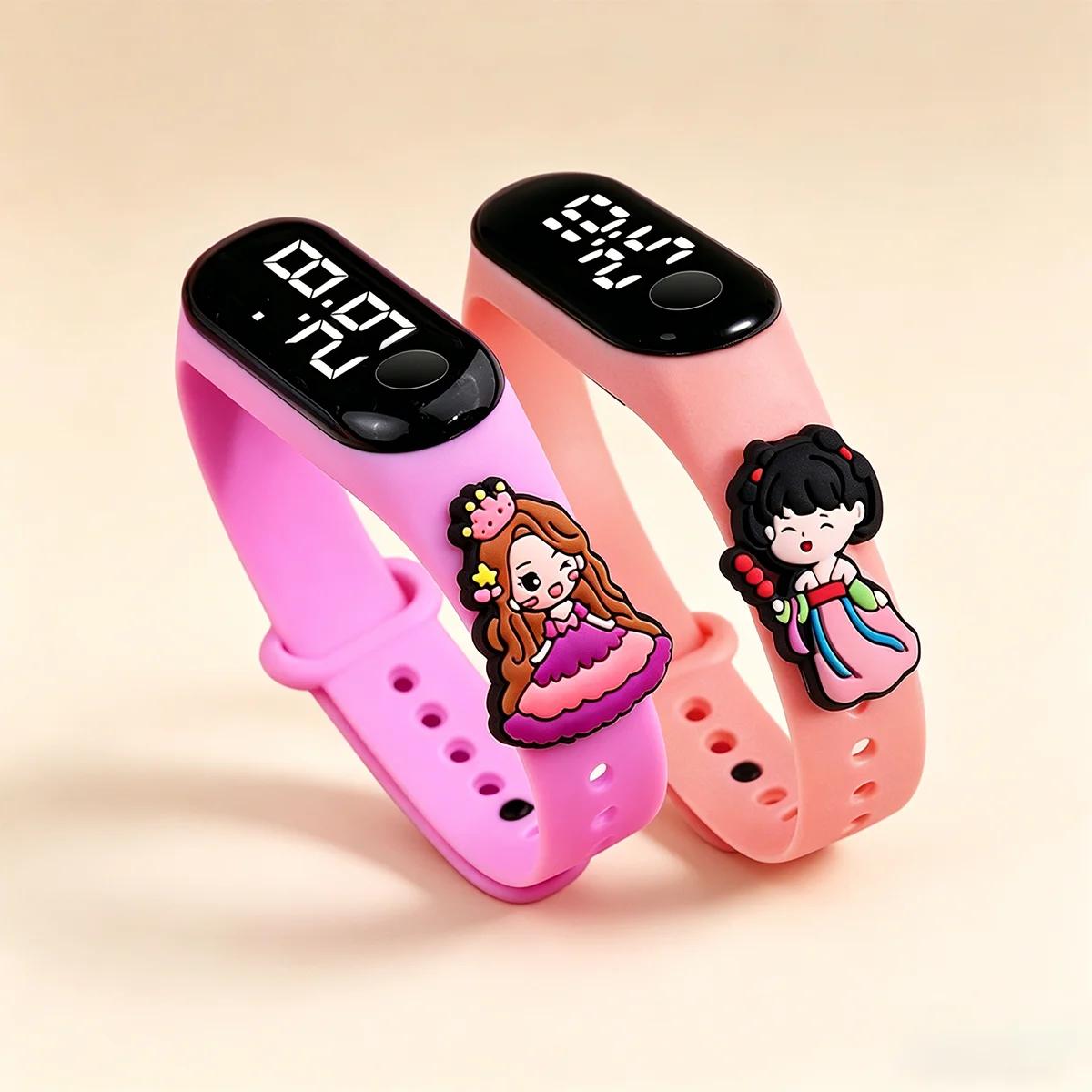 Montre électronique princesse de dessin animé pour filles, montre-bracelet à écran tactile LED étanc