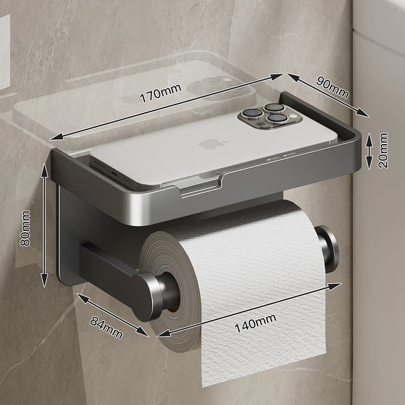 Grand Porte-Rouleau de Papier Toilette Mural avec Rangement, Support pour Téléphone Portable