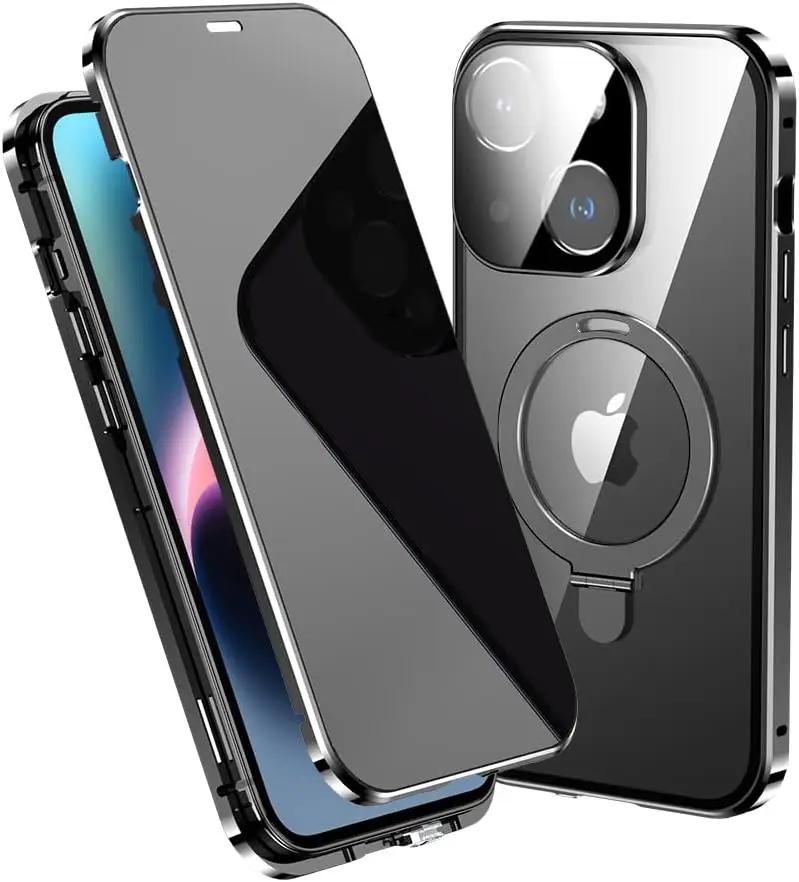 Écran de confidentialité anti-espionnage pour iPhone, pare-chocs en métal, étui magnétique, coque de