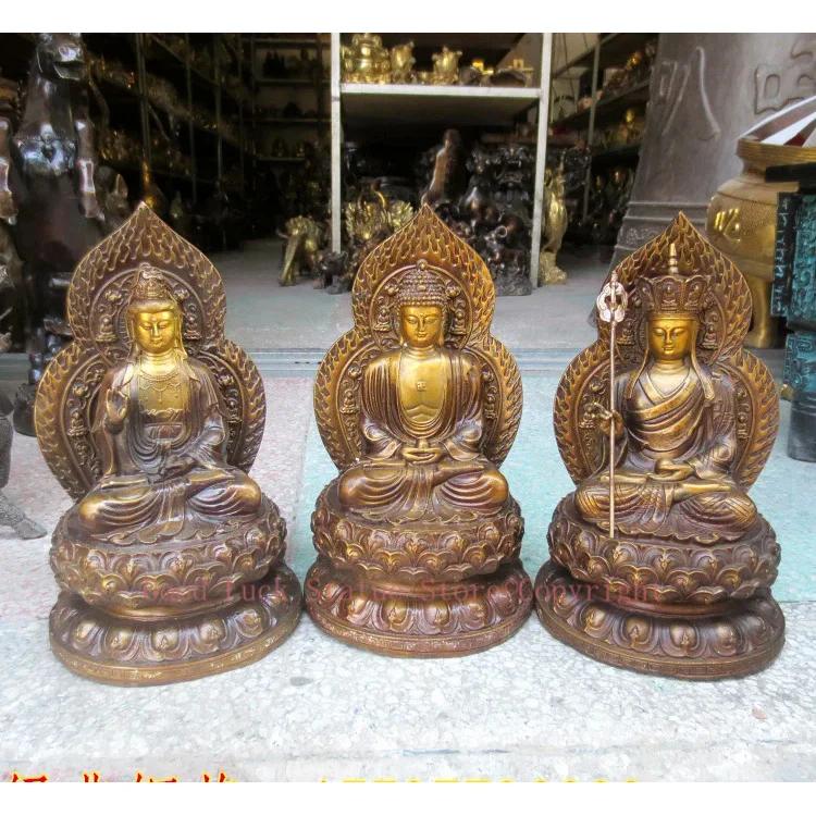 Statue en cuivre doré 3P, bouddhisme, Protection efficace à domicile, bouddha, Lotus, Amitabha