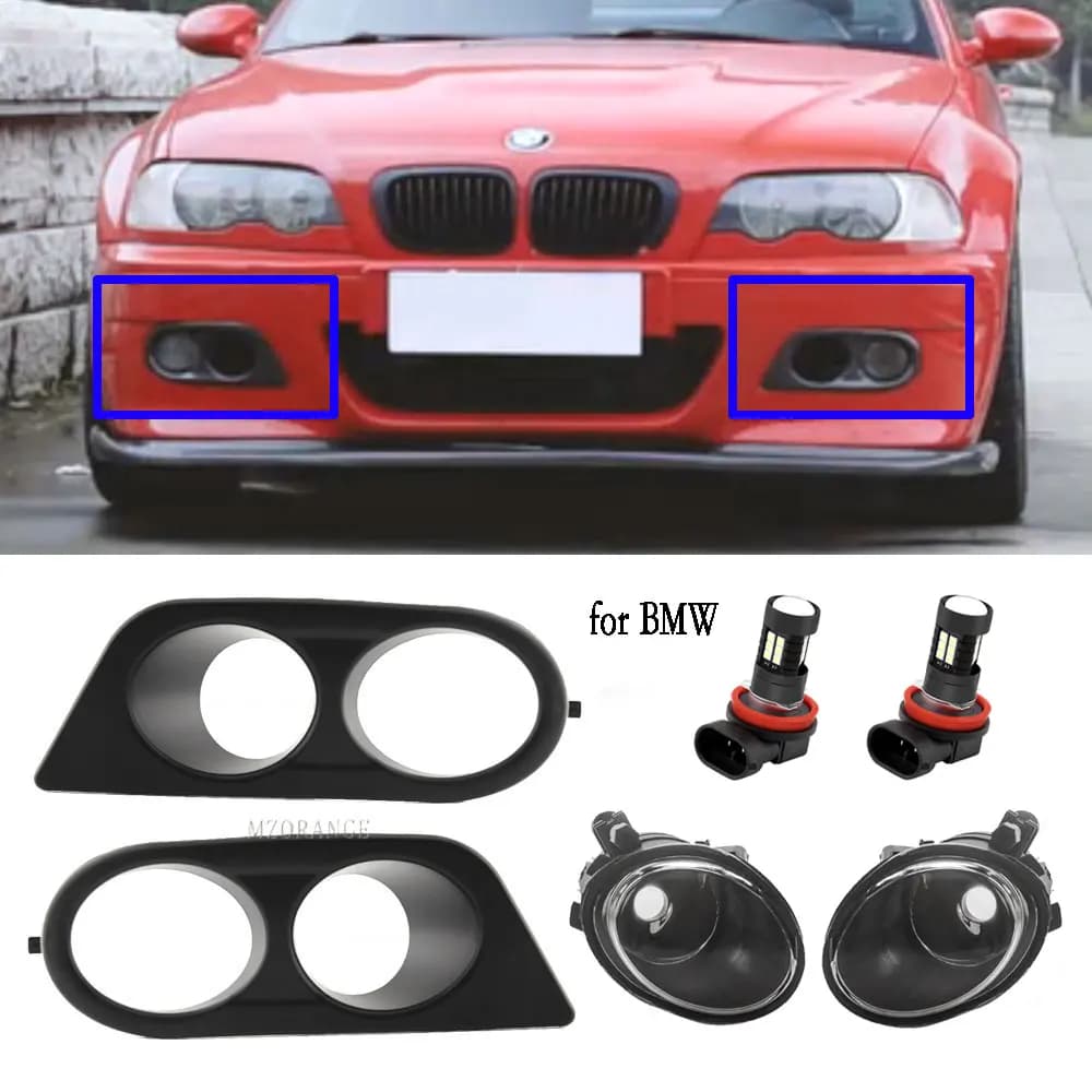 Feu Antibrouillard pour BMW, Accessoire Noir Brillant avec Couvercle de Phare, Cadre de Calandre LED
