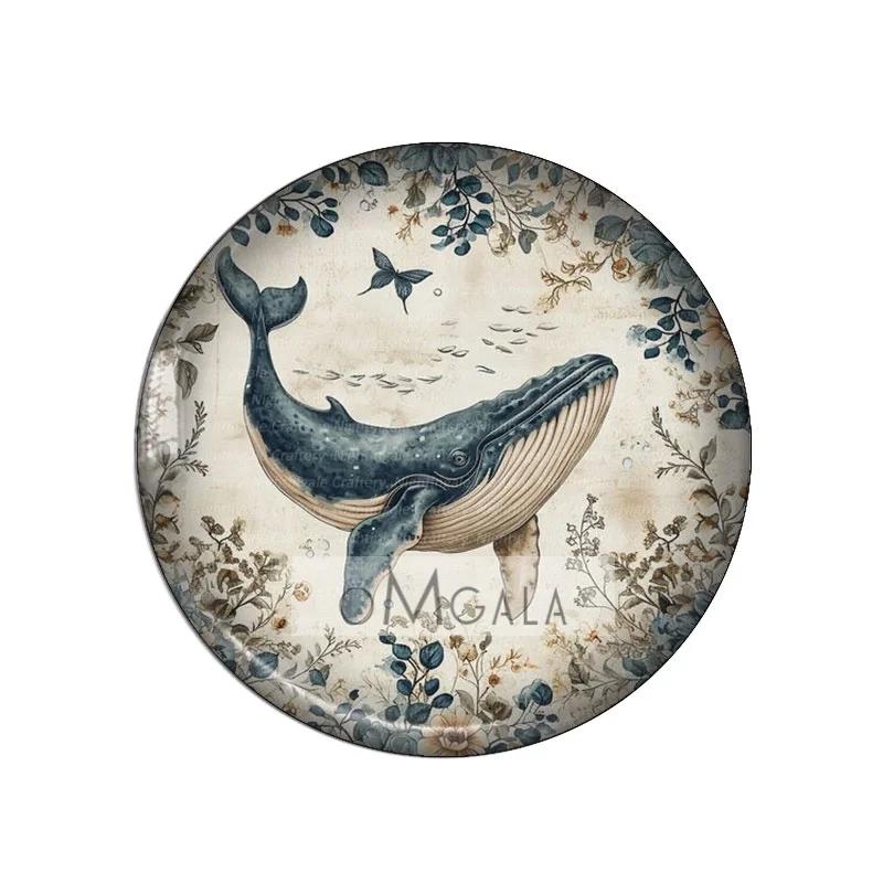 Cabochons photo ronds en verre, animaux marins rétro, 12mm/16mm/18mm/20mm/25mm, dos plat, pour la cr