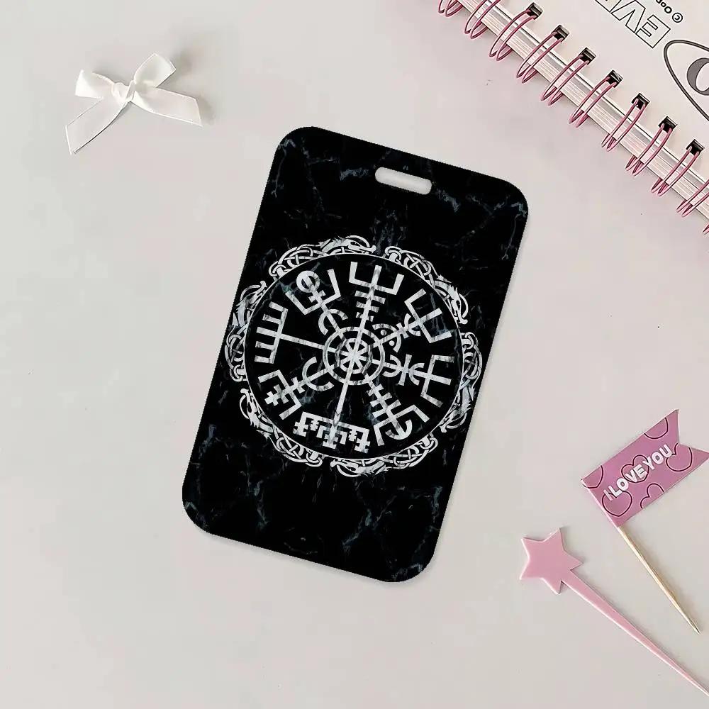 Porte-badge Cool Viking V-Vegvisir avec cordon de cou pour le bureau, l'école, la carte de visite, l