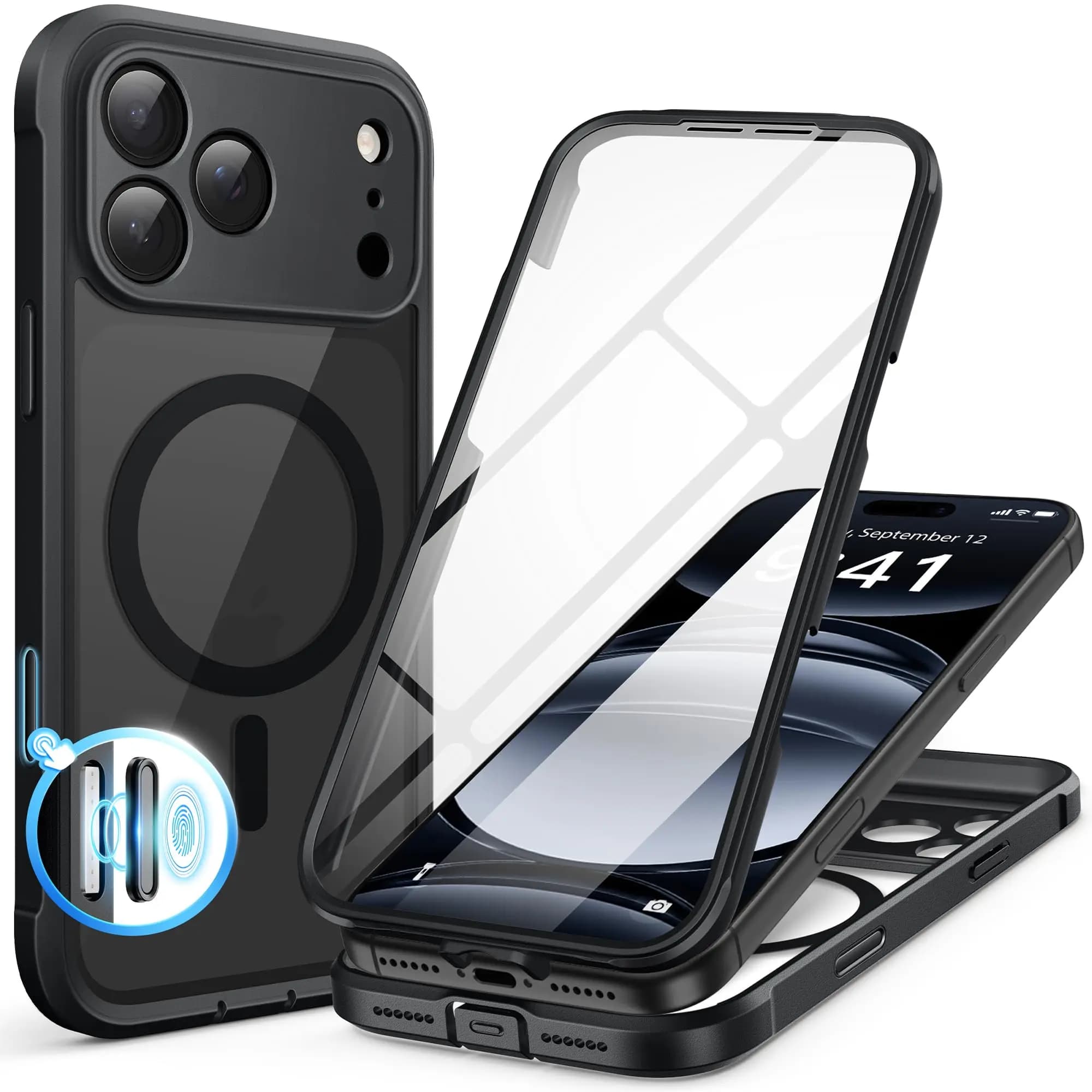 Coque pour iPhone 17 Pro et iPhone 17 Pro Max avec protecteur d'écran en verre trempé 9H intégré Mag