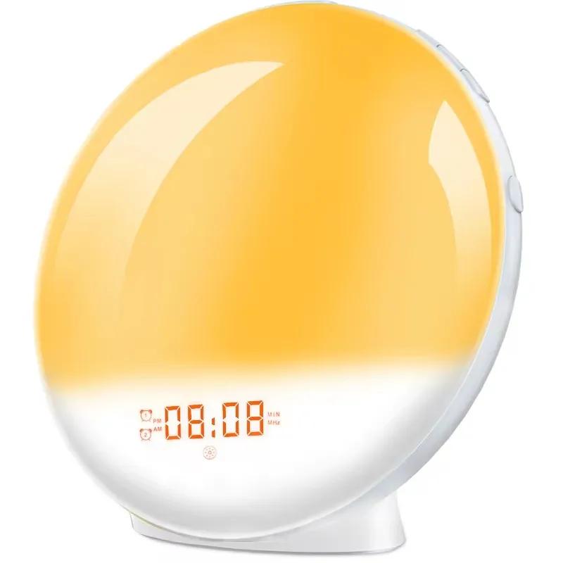 Réveil lever du soleil, réveil lumineux, Simulation du lever du soleil/coucher du soleil, horloge numérique avec veilleuse, Radio FM, horloges de bureau