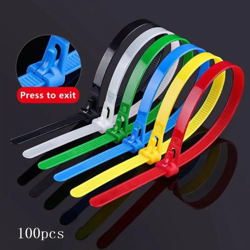 100 attaches-câbles détachables en plastique coloré