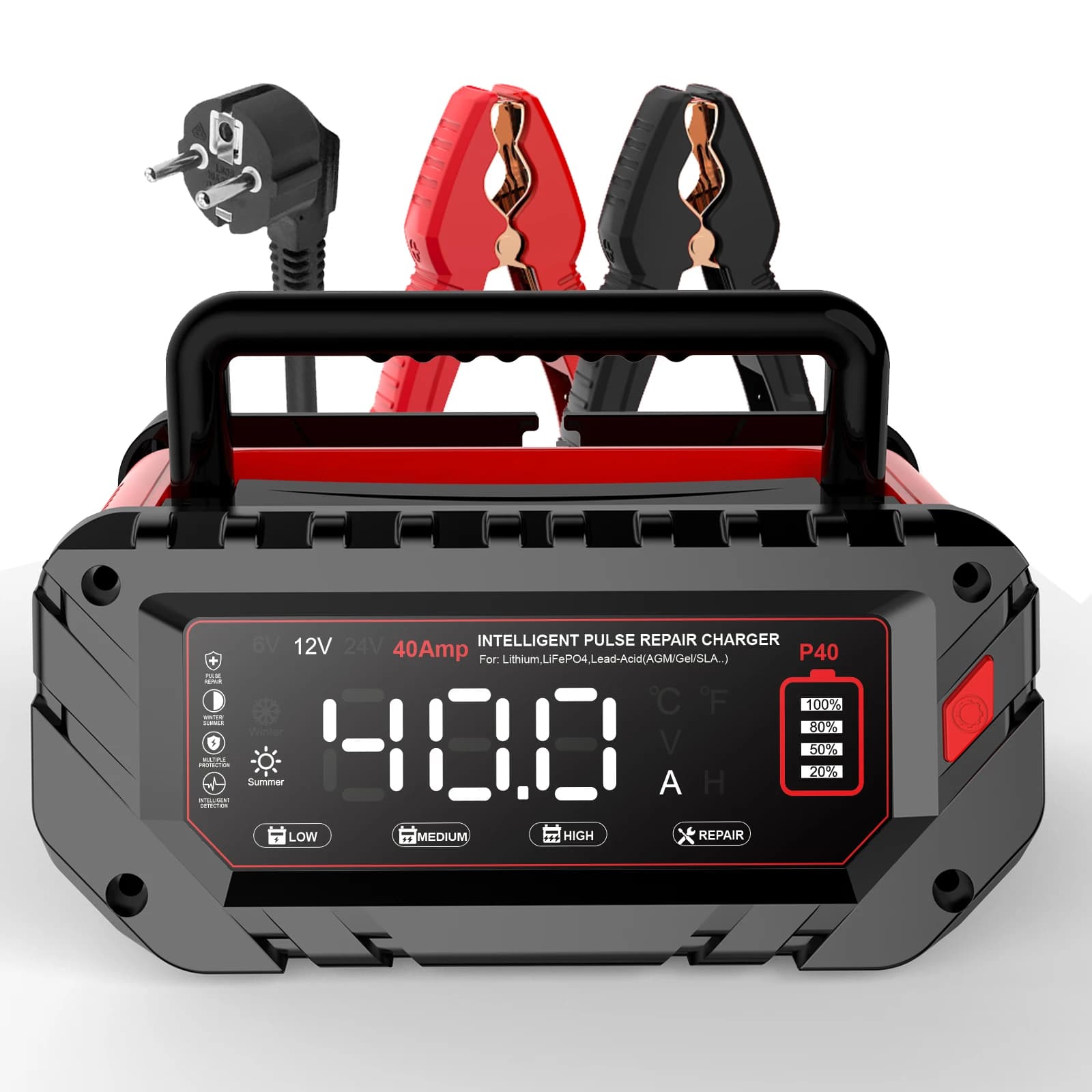 HTRC 40A chargeur de batterie de voiture 6V 12V 24V