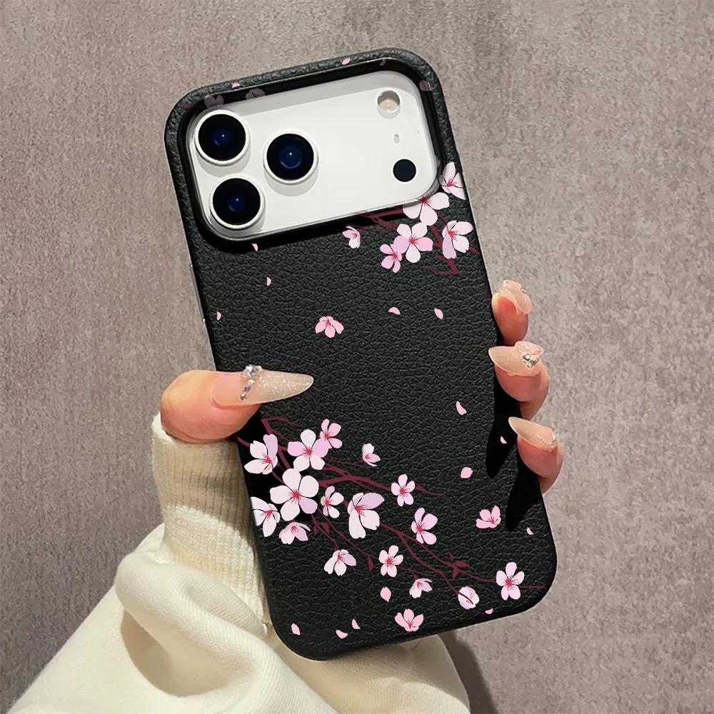 Coque de téléphone antichoc souple motif fleurs de pêcher roses pour iPhone 17 Pro, iPhone 16 Pro, 13, 12, 11, 14, 15 Pro Max, 15 Plus, 16e