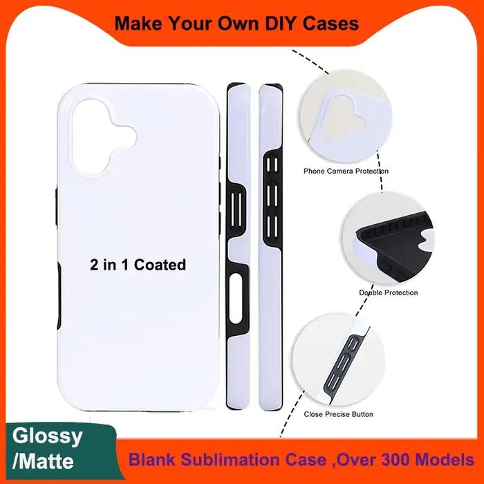 Coque de téléphone 2-en-1 enduite par sublimation 3D pour iPhone 17 16 12 13 14 15 Pro Max Plus htvr