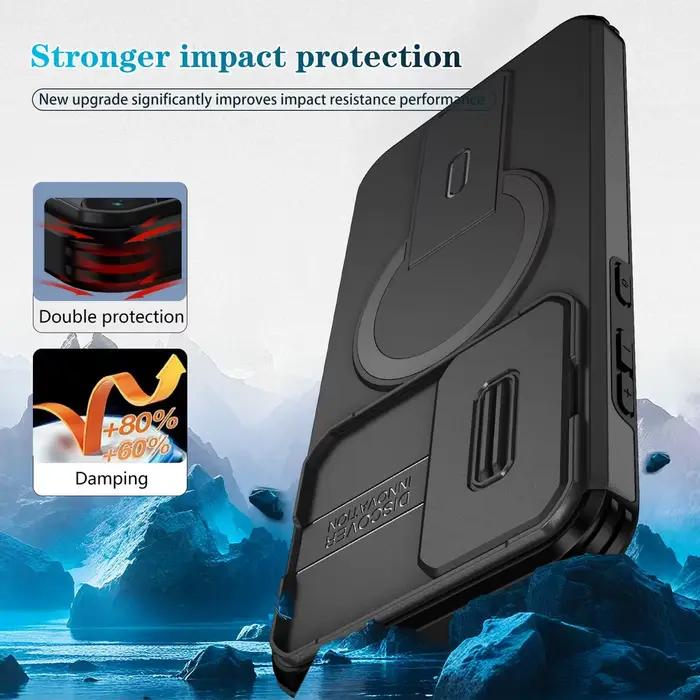 Coque antichoc magnétique avec anneau et protection coulissante pour appareil photo pour Samsung Gal