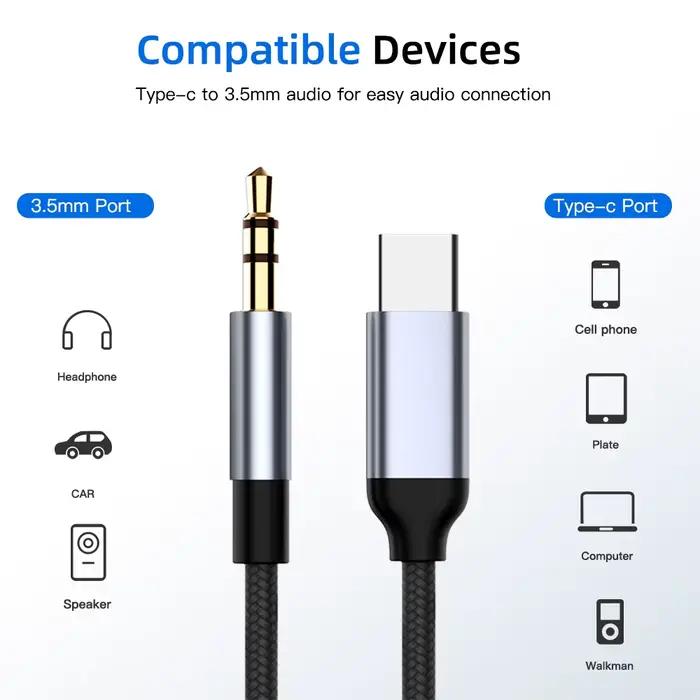 NNBILI-Câble auxiliaire USB Type-C vers Jack 3.5mm, adaptateur audio pour haut-parleur de voiture, t