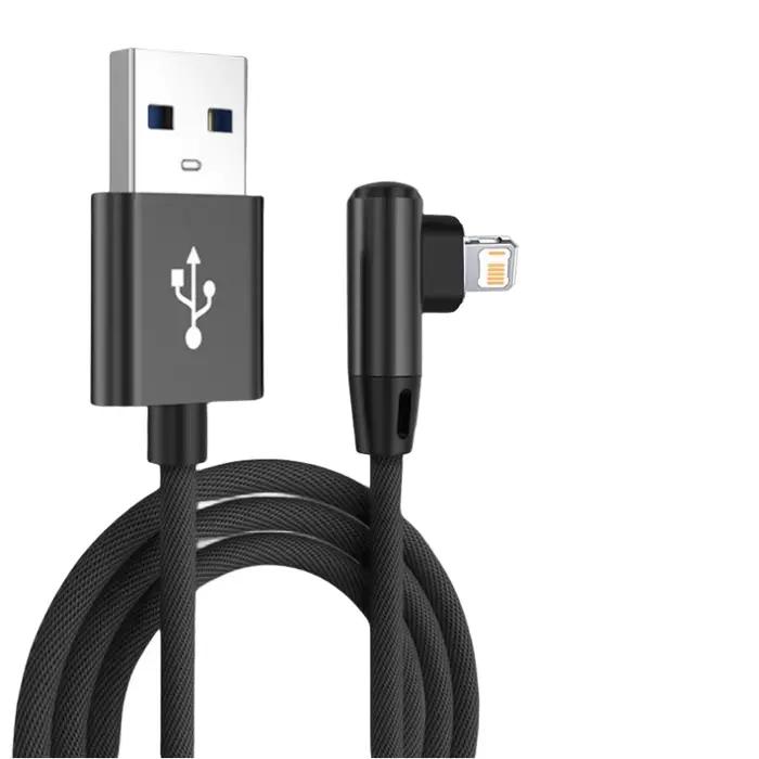 Câble USB à 90 degrés pour iPhone 14 13 12 11 Pro Max X XR 6s 7 8 Plus, 2m 3m, cordon de charge rapi