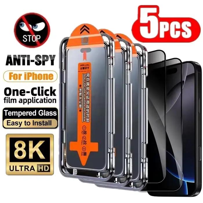 Lot de 5 protections d'écran anti-espion en verre trempé pour iPhone 17 Pro Max 16 15 14 13 12 11 16