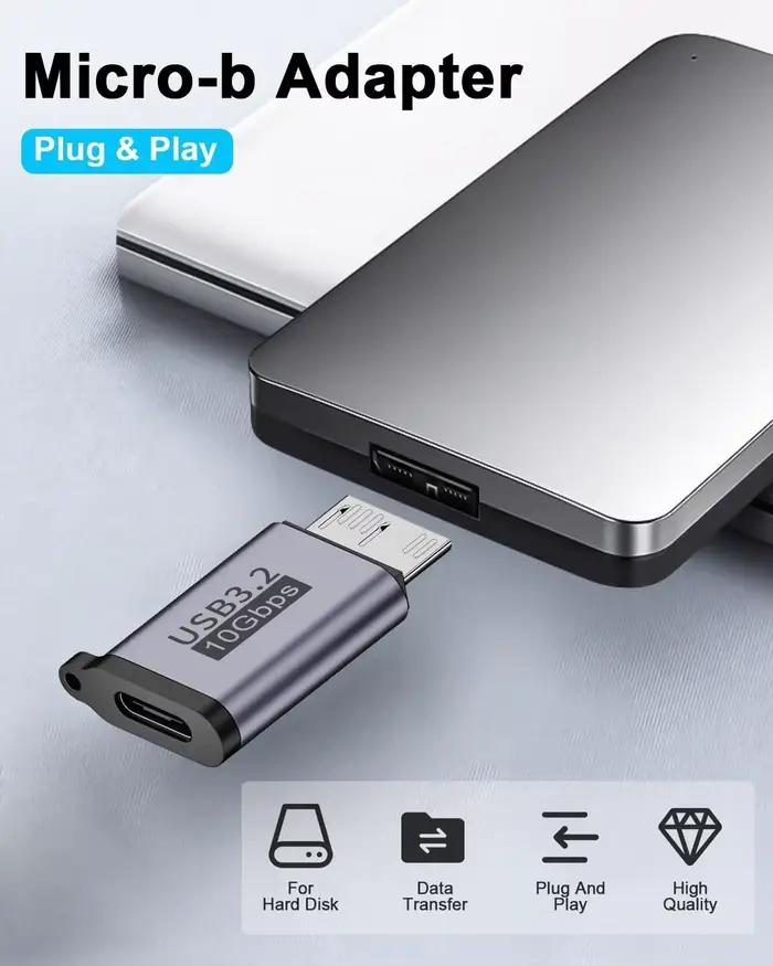Adaptateur USB C vers Micro B 10Gbps Micro B vers USB C 3.2 Type C femelle vers Micro B mâle, câble convertisseur pour disque dur SSD ordinateur portable