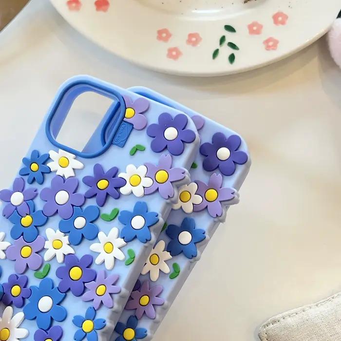 Coque de téléphone en silicone bleu style simple et propre avec motifs floraux