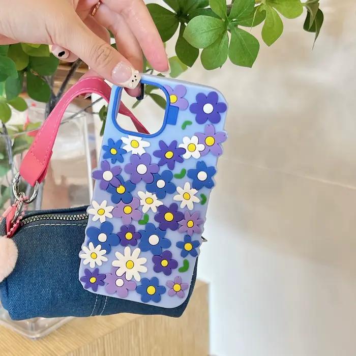 Coque de téléphone en silicone bleu style simple et propre avec motifs floraux