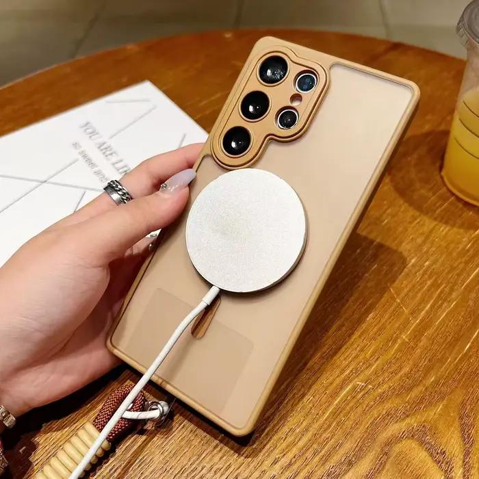 Nouvelle coque magnétique mate de luxe pour la charge Magsafe pour Samsung Galaxy S25 S24 S23 Ultra Plus avec cordon de protection pour l'objectif