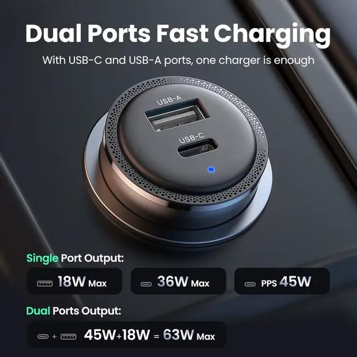 Nouveau dans UGREEN 63W chargeur de voiture PD QC 3.0 PPS 45W USB Type C charge rapide pour iPhone 17 16 Samsung Xiaomi
