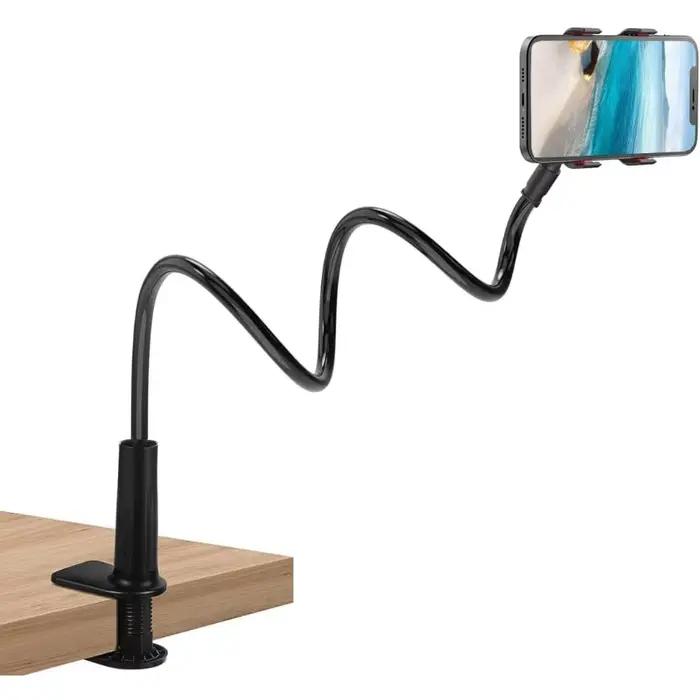 Support de téléphone pour lit avec bras long flexible à clipser pour tête de lit et canapé pour détente et utilisation mains libres