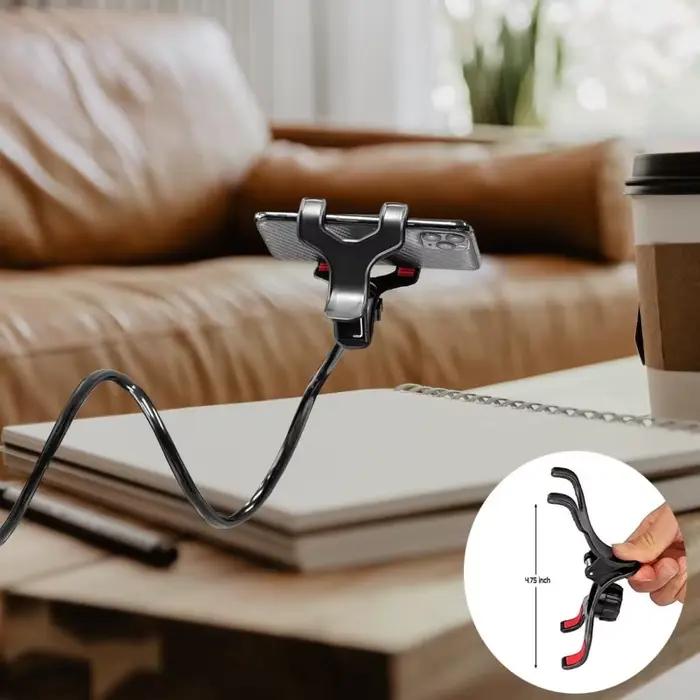 Support de téléphone pour lit avec bras long flexible à clipser pour tête de lit et canapé pour détente et utilisation mains libres