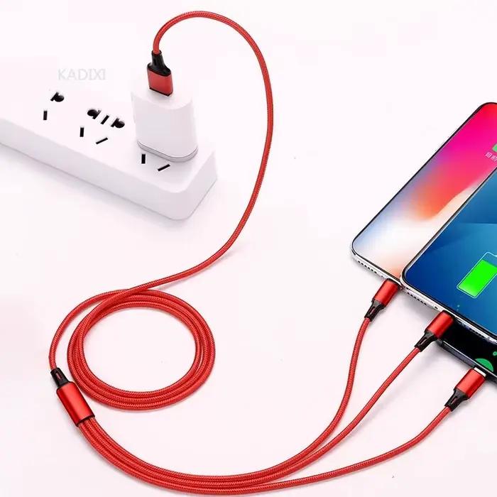 Câble de charge rapide USB 3 en 1 KADIXI Type C Micro IOS Multi-chargeur pour iPhone Huawei Samsung