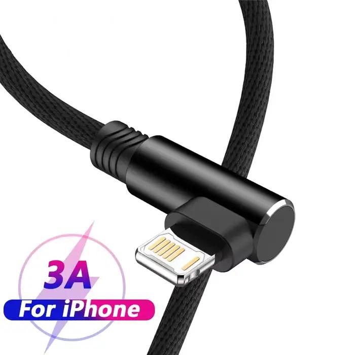 Câble USB à 90 degrés pour iPhone 14 13 12 11 Pro Max X XR 6s 7 8 Plus