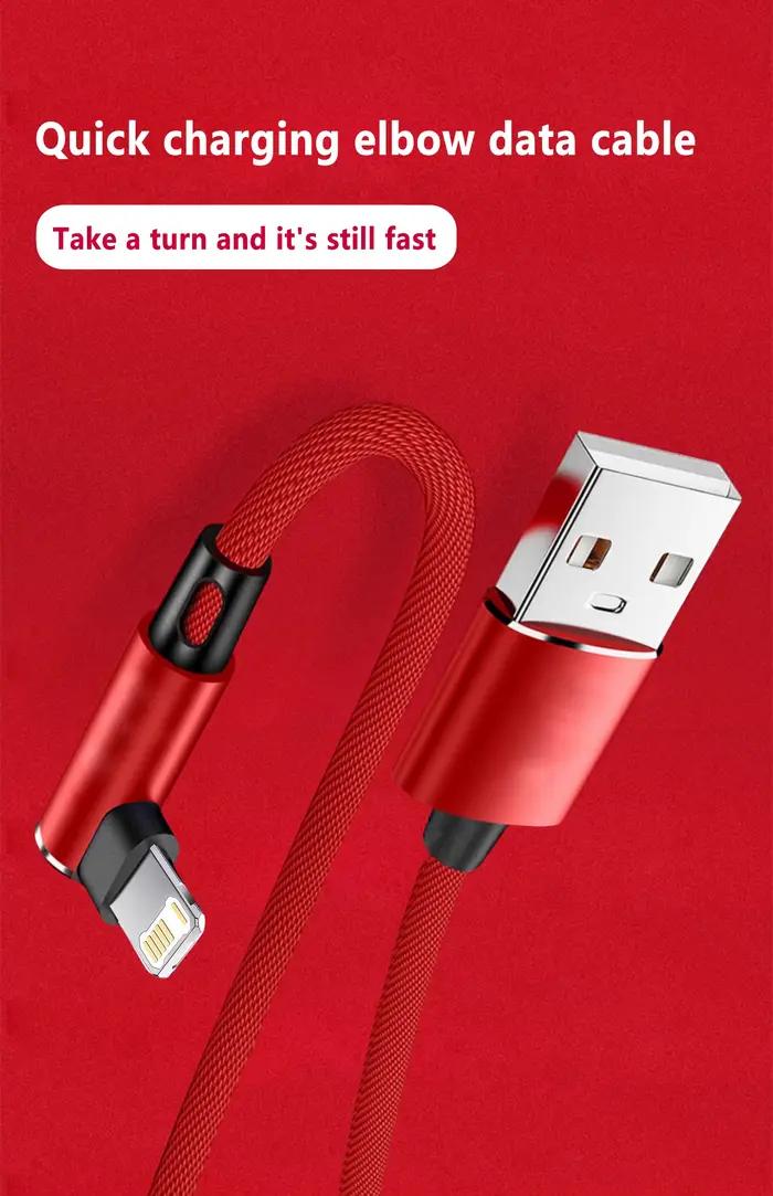 Câble USB à 90 degrés pour iPhone 14 13 12 11 Pro Max X XR 6s 7 8 Plus