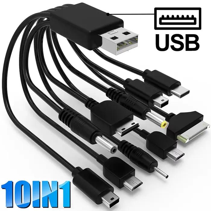 Câble USB 10 en 1 vers multi-ports pour chargeurs de téléphone Samsung Nokia et autres marques compatibles pour charge rapide et sécurisée en déplacement