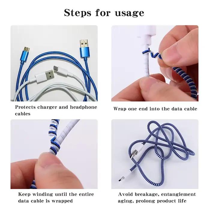 Câble de fil de téléphone de couleur de 1.4m, corde de protection à ressort Anti-rupture pour câble de chargement USB écouteur enrouleur de bobine de données