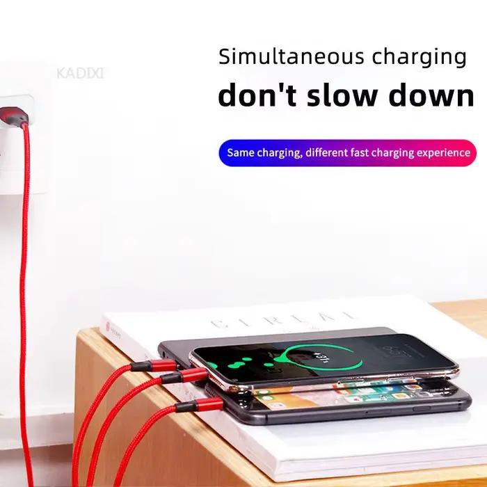 Câble de charge rapide USB 3 en 1 KADIXI Type C Micro IOS Multi-chargeur pour iPhone Huawei Samsung