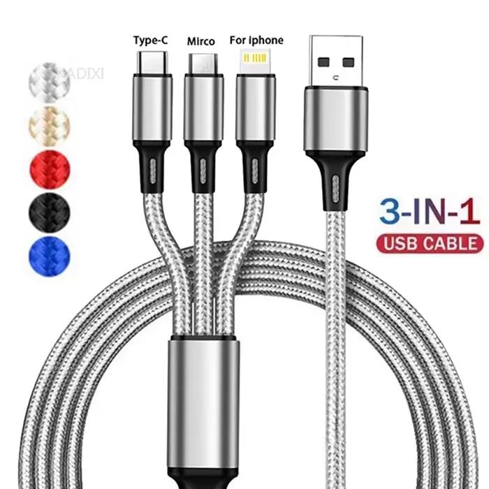 Câble de charge rapide USB 3 en 1 KADIXI Type C Micro IOS Multi-chargeur pour iPhone Huawei Samsung