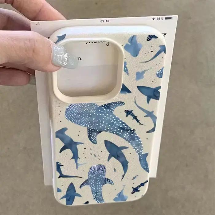 Coque de téléphone à motif requin océan aquarelle bleue
