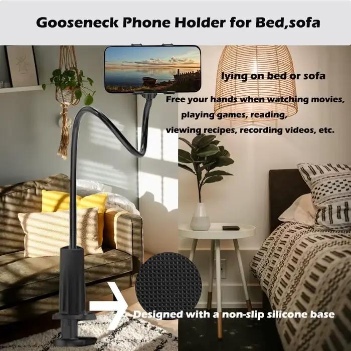 Support de téléphone pour lit avec bras long flexible à clipser pour tête de lit et canapé pour détente et utilisation mains libres