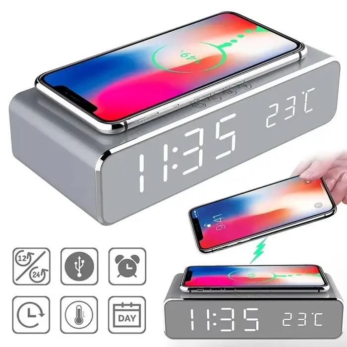 Chargeur sans fil pour iPhone et Samsung, réveil numérique LED, charge rapide, écouteurs Therye.com, chargeurs de téléphone, station S6