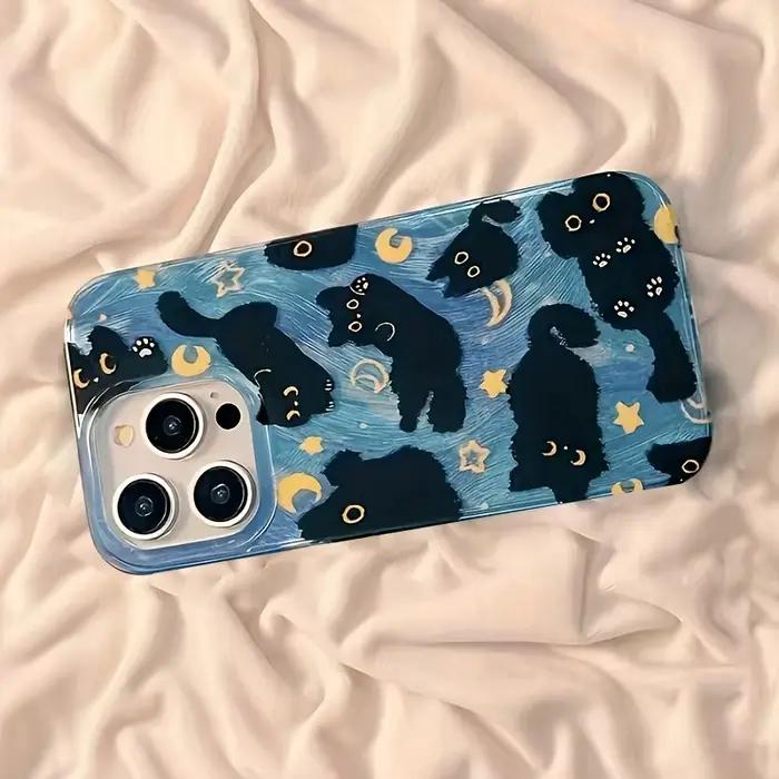 Coque de téléphone pour iPhone 17 Pro Max 16E 16 15 14 13 12 11 XS X XR 7 8 Plus SE2 Air Moon Stars et chats noirs