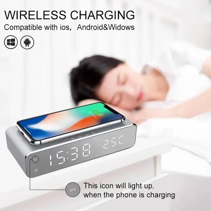 Chargeur sans fil pour iPhone et Samsung, réveil numérique LED, charge rapide, écouteurs Therye.com, chargeurs de téléphone, station S6
