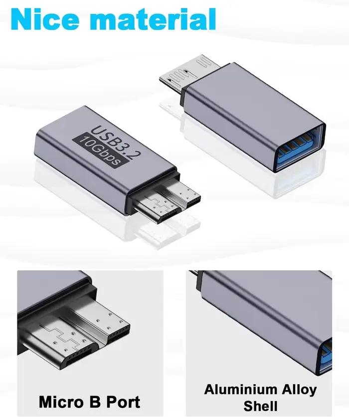 Adaptateur USB C vers Micro B 10Gbps Micro B vers USB C 3.2 Type C femelle vers Micro B mâle, câble convertisseur pour disque dur SSD ordinateur portable
