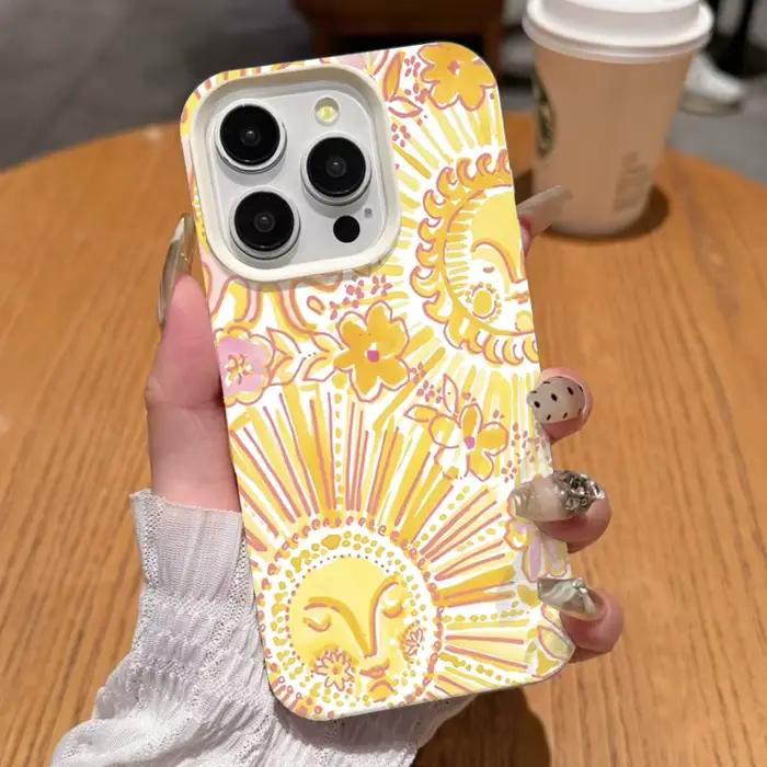 Coque de téléphone à motif de visage de soleil